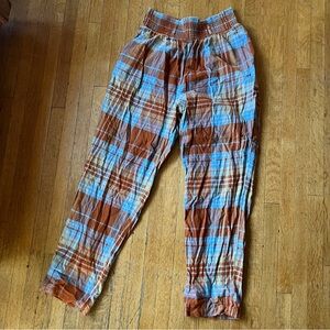 Lucy & Yak Rust and Blue Plaid Pants
